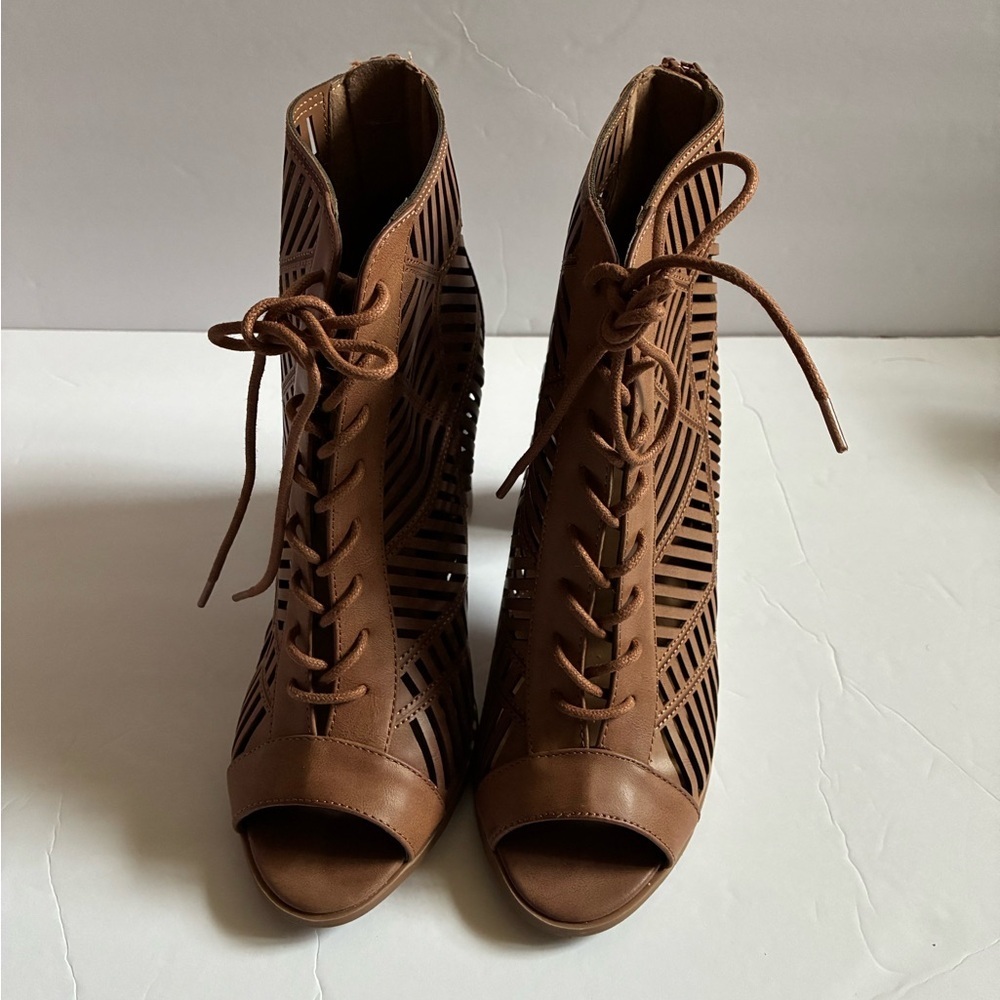Brown Lace-Up Heeled Sandals - Picture 4 of 6